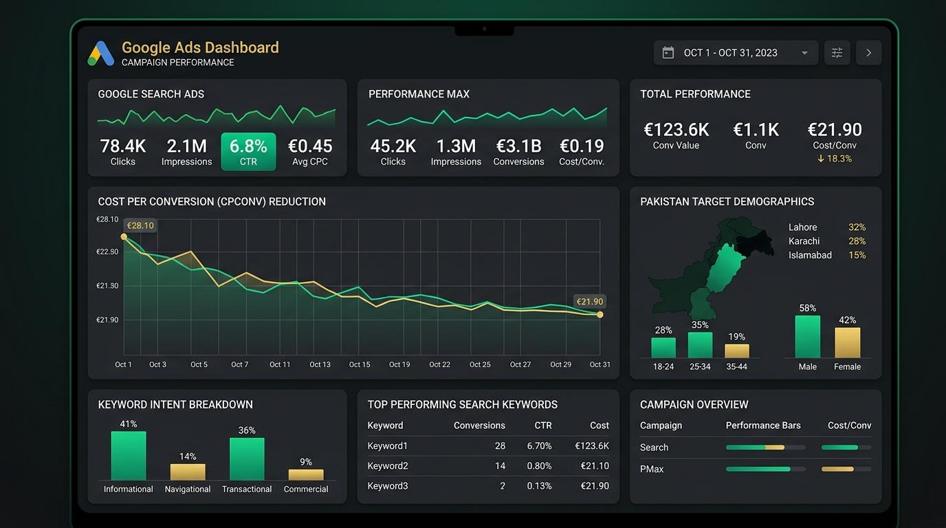Enterprise Google Ads Performance Dashboard in Pakistan